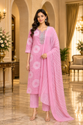 Blush Pink Cotton Hand Work 3-Piece Set