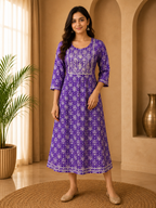 Premium Purple Rayon Round Kurti for Women | 1-Piece Printed Ethnic Wear