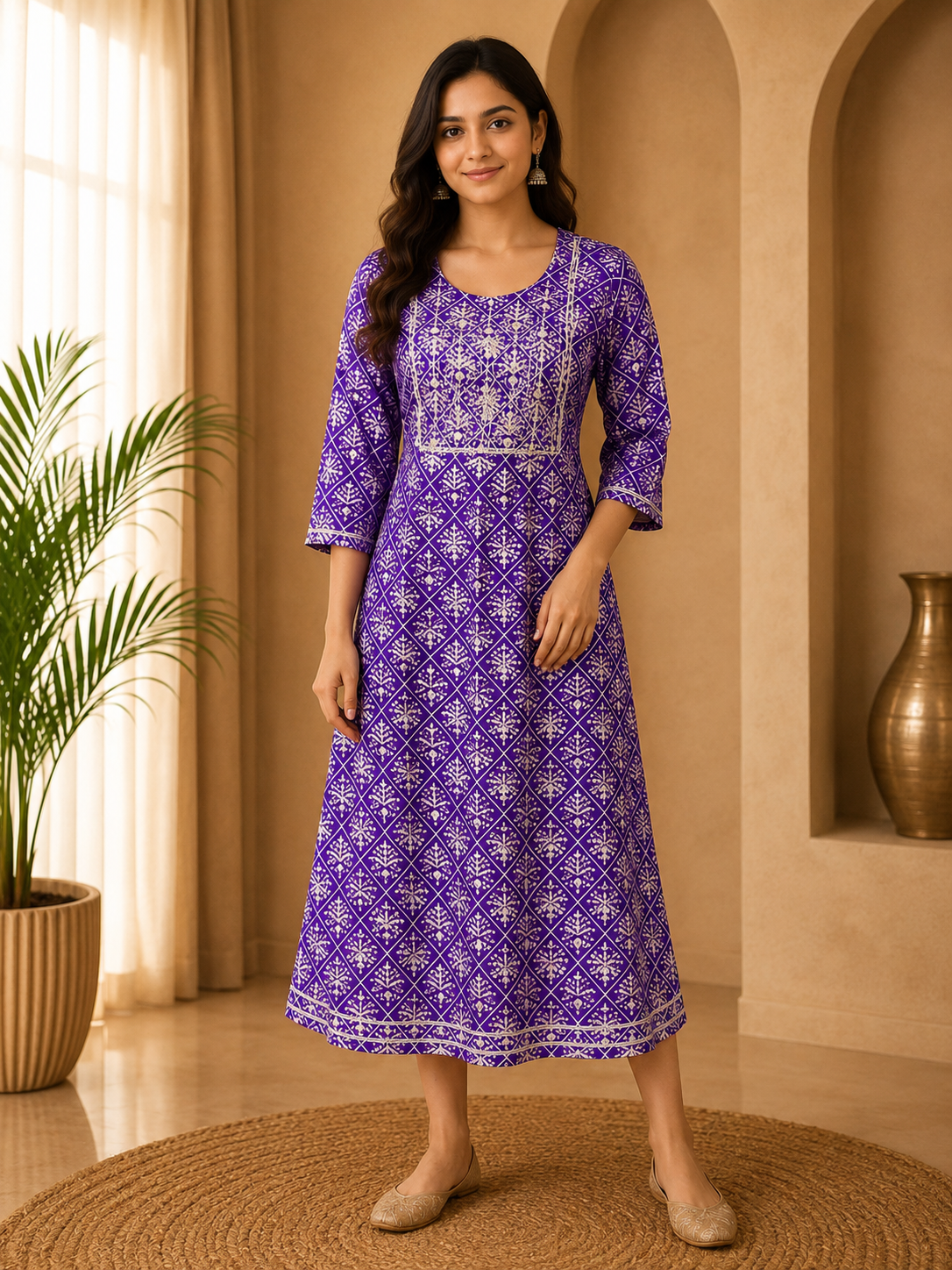 Premium Purple Rayon Round Kurti for Women | 1-Piece Printed Ethnic Wear