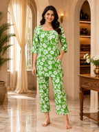 Fresh Green Cotton Floral Print Co-Ord Set for Women