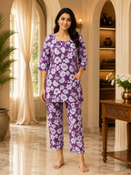 Lavender Cotton Floral Print Co-Ord Set for Women