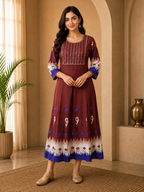 Premium Brown Rayon Round Neck Embroidered 1-Piece Kurti for Women
