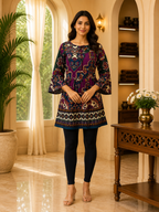 Purple Cotton Ethnic Print Short Kurti for Women