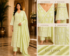 Pastel Lime Green Cotton 3-Piece Set with White Embroidery