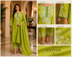 Lime Green Cotton Embroidered 3-Piece Set