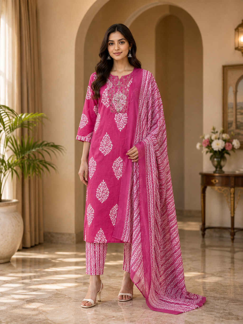 Rose Pink Cotton 3-Piece Set