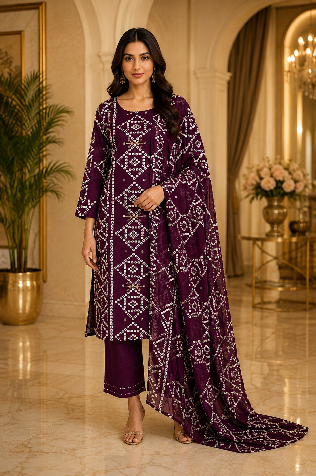 Deep Plum Cotton Printed 3-Piece Set