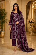 Deep Plum Cotton Printed 3-Piece Set