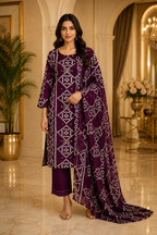 Deep Plum Cotton Printed 3-Piece Set