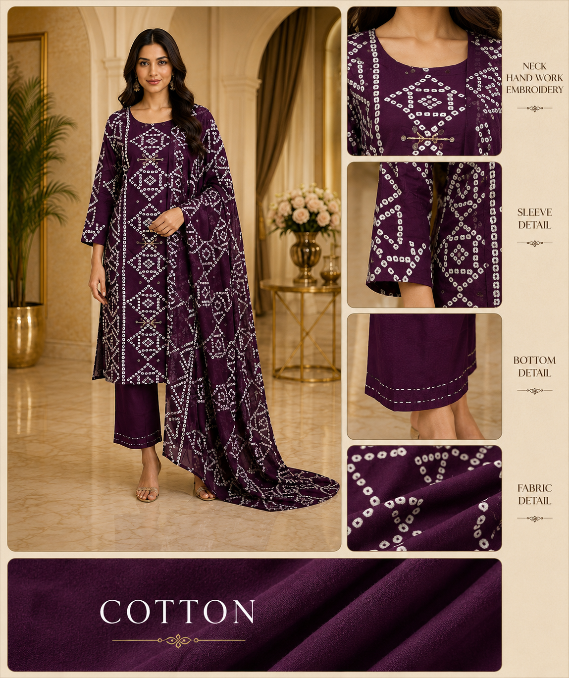 Deep Plum Cotton Printed 3-Piece Set