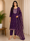 Deep Purple Roman Silk 3-piece kurta set