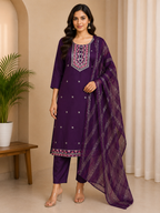 Deep Purple Roman Silk 3-piece kurta set