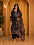 Elegant Black GEORGETTE 3-Piece Ethnic Suit Set with Printed Dupatta