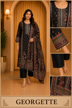 Elegant Black GEORGETTE 3-Piece Ethnic Suit Set with Printed Dupatta