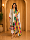 White GEORGETTE Printed Straight Kurti Set with Multicolour Dupatta