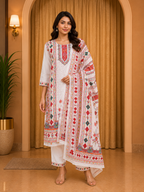Elegant Off-White GEORGETTE Printed 3-Piece Ethnic Suit Set with Coordinated Dupatta