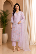 Light Lavender ROMAN SILK Embroidered 3-Piece Ethnic Suit Set with Dupatta