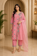 Pink ROMAN GLASS Embroidered 3-Piece Ethnic Suit Set with Dupatta