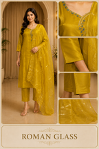 Mustard Yellow ROMAN GLASS 3-Piece Ethnic Suit Set with Dupatta