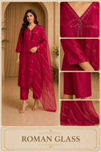 Deep Magenta ROMAN GLASS 3-Piece Ethnic Suit Set with Dupatta