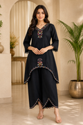 Black Cotton Hand Work Embroidered Co-Ord Set for Women