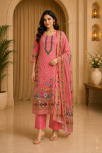 Pink ROMAN GLASS Printed Straight Kurti Set with Pant &amp; Dupatta