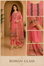 Pink ROMAN GLASS Printed Straight Kurti Set with Pant &amp; Dupatta