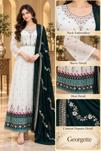 Ivory Georgette Embroidered Kurti with Contrast Dark Teal Dupatta