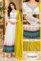 Ivory Georgette Embroidered Kurti with Contrast Yellow Dupatta