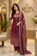 Burgundy Cotton Embroidered 3-Piece Set