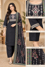 Black Embellished 3-Piece Suit Set with Printed Dupatta