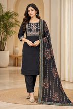 Black Embellished 3-Piece Suit Set with Printed Dupatta