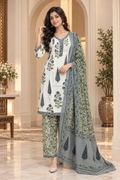 Ivory Pure Cotton 3-Piece Suit with Botanical Print – Kurti, Pant & Dupatta Set