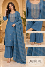 Teal Blue Roman Silk Dori Work Palazzo Set