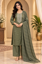 Olive Green Roman Silk Dori Work Palazzo Set
