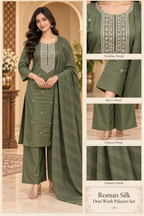 Olive Green Roman Silk Dori Work Palazzo Set