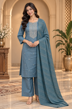 Blue-Grey Roman Silk Dori Work Palazzo Set