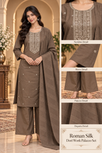 Taupe Roman Silk Dori Work Palazzo Set