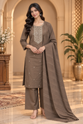 Taupe Roman Silk Dori Work Palazzo Set