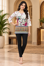 Premium Multicolour Printed Mull Cotton Short Kurti