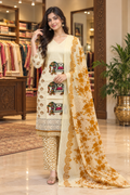 Cream & Mustard Pure Cotton 3-Piece Ethnic Suit Set with Printed Dupatta