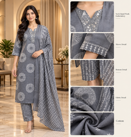 Charcoal Grey Cotton 3-Piece Set