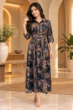 Navy Blue Printed Reyon/Rayon Round Kurti – Abstract Print 1-Piece Kurti