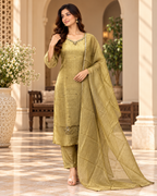 Mustard Gold Salsa Printed 3-Piece Set with Palazzo