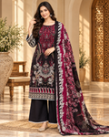 Black & Maroon Floral Print Cotton 3-Piece Set with Palazzo