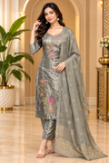 Grey ROMAN GLASS 3-Piece Floral Embroidered Ethnic Suit Set