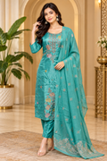 Teal ROMAN GLASS 3-Piece Embroidered Ethnic Suit Set