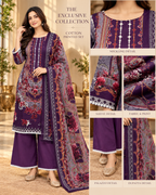 Purple Floral Print Cotton 3-Piece Set with Palazzo