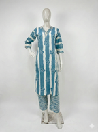 Light Blue V-Neck Kurti Pant 2-Piece Set - Kurtiwala