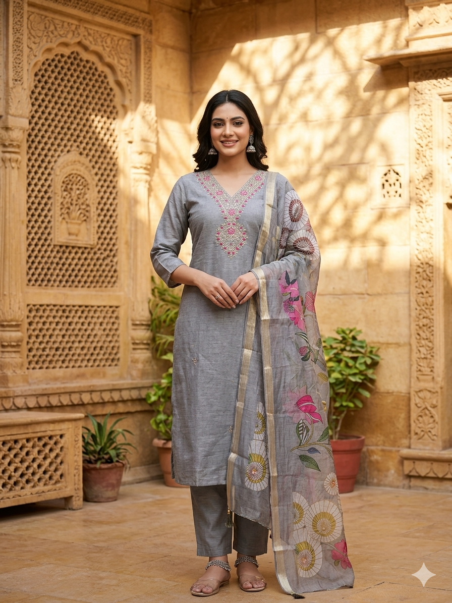 This one is truly a grey kurti set—here’s a clean,